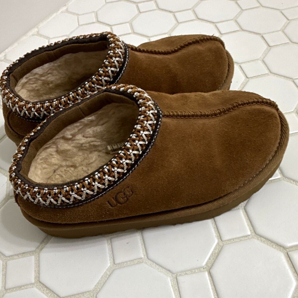 UGG Kids Brown Suede Moccasin Slippers Sheepskin Tasman II US Size 12c